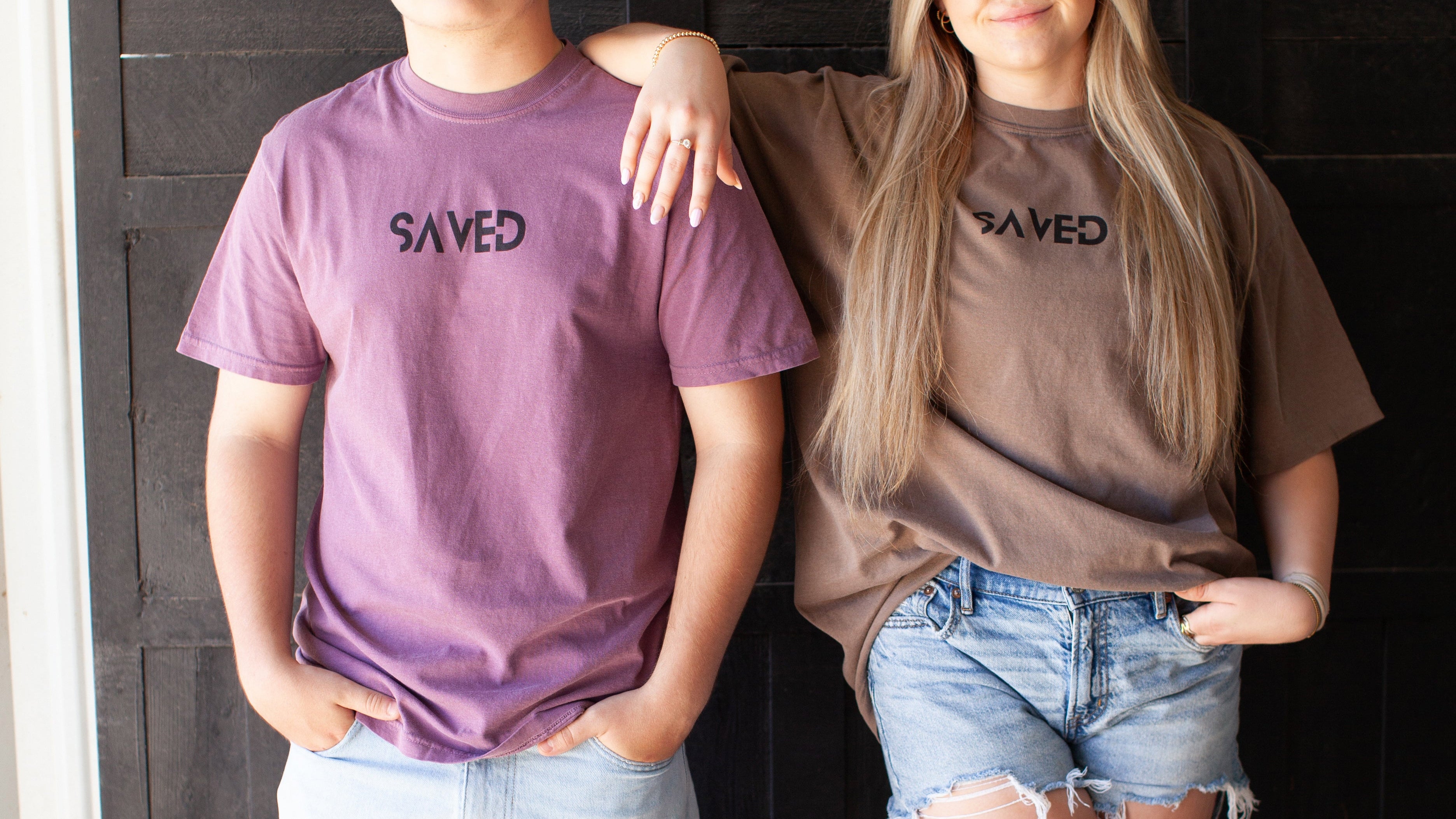SAVED t-shirt, brown and berry