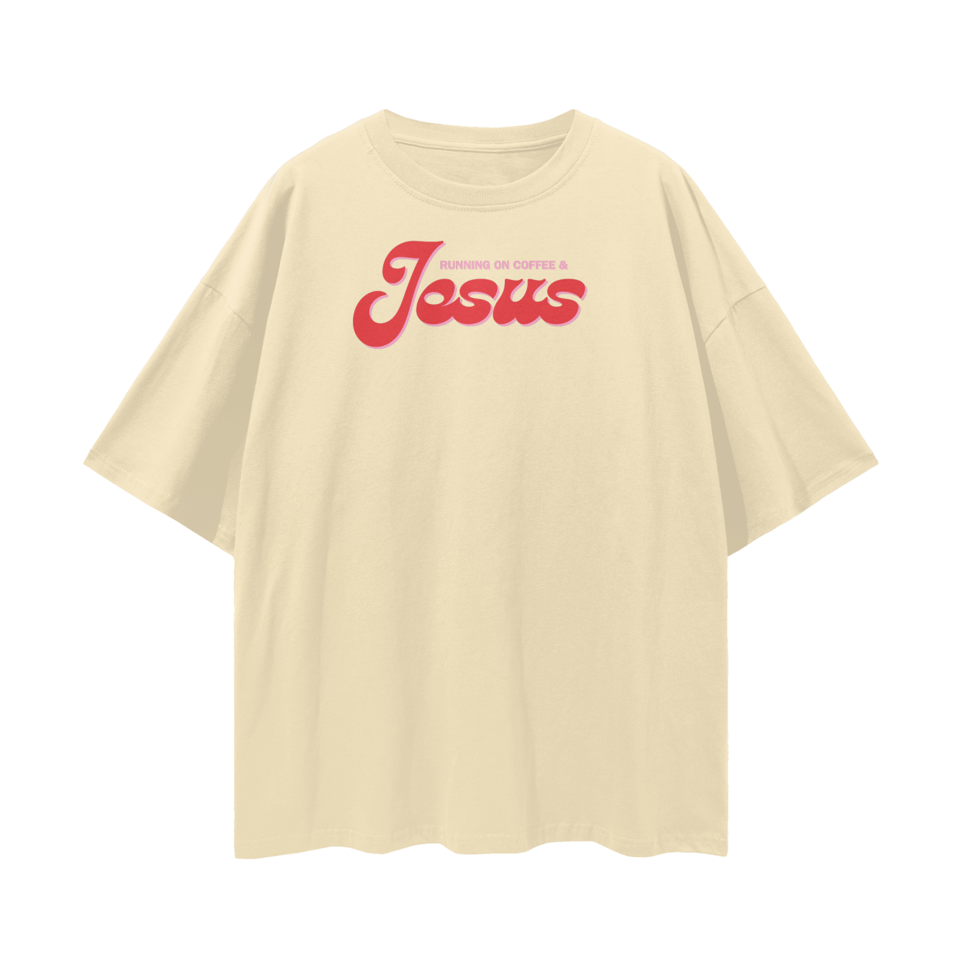running on coffee and Jesus, t-shirt, apricot