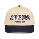Jesus paid it call hat, navy and apricot cap
