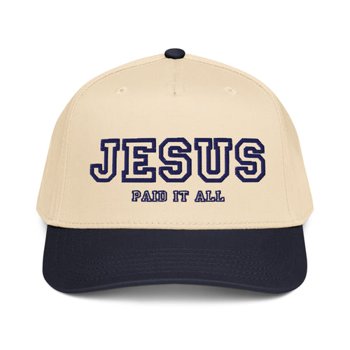 Jesus paid it call hat, navy and apricot cap