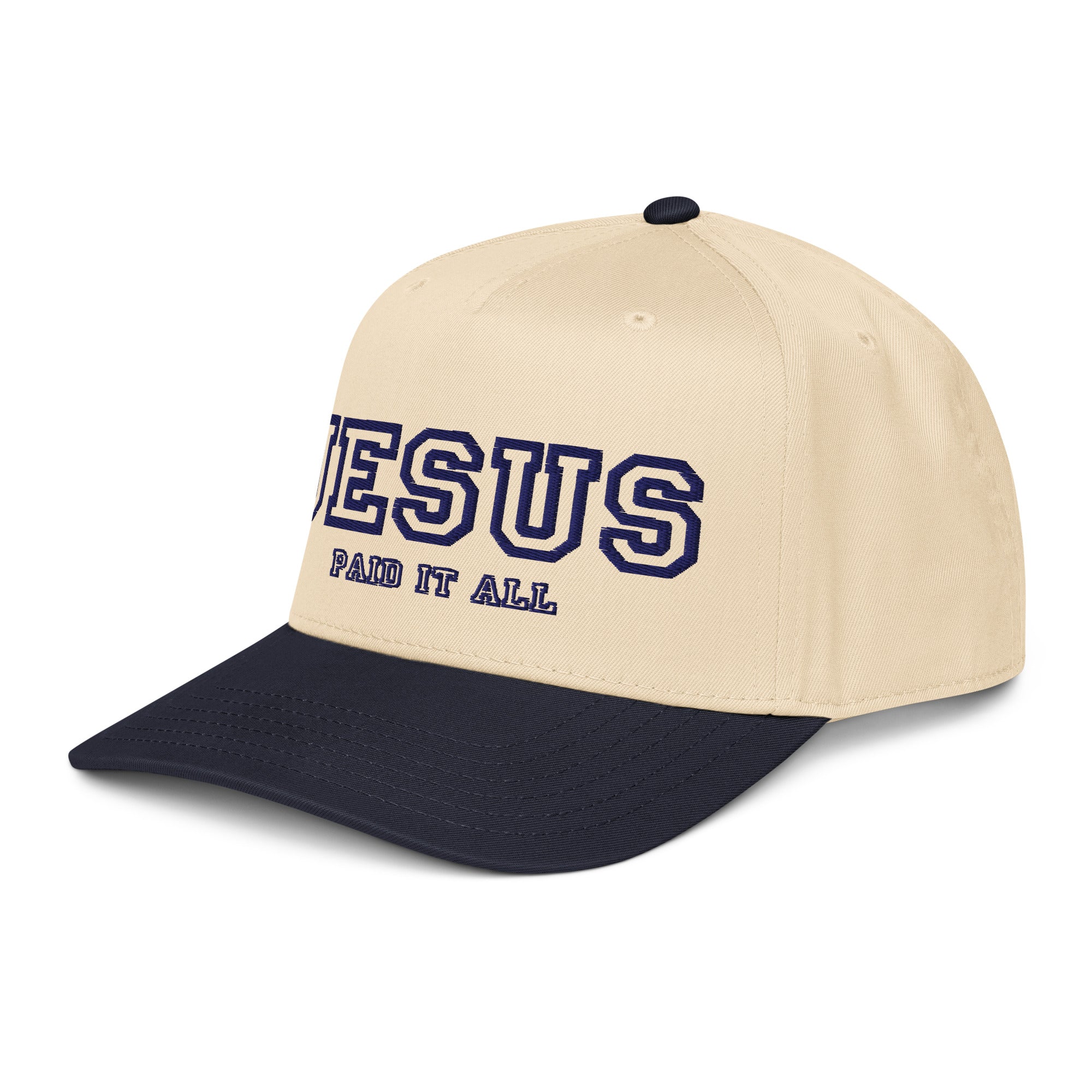 Jesus paid it call hat, navy and apricot cap