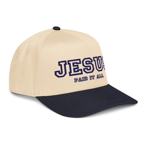 Jesus paid it call hat, navy and apricot cap