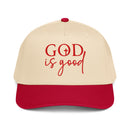 red and apricot God is good hat, cap