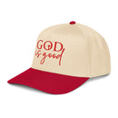 red and apricot God is good hat, cap