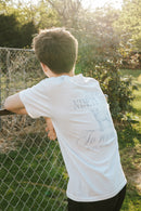 he left the 99, white t-shirt