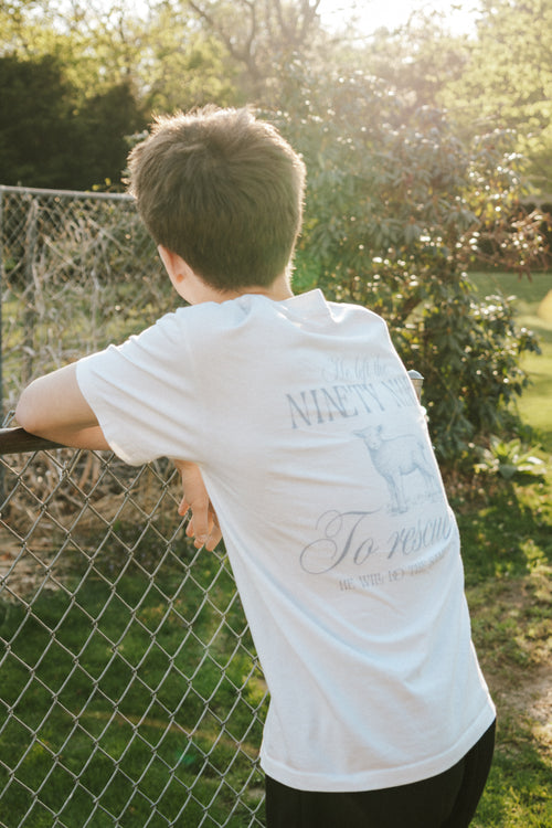 he left the 99, white t-shirt
