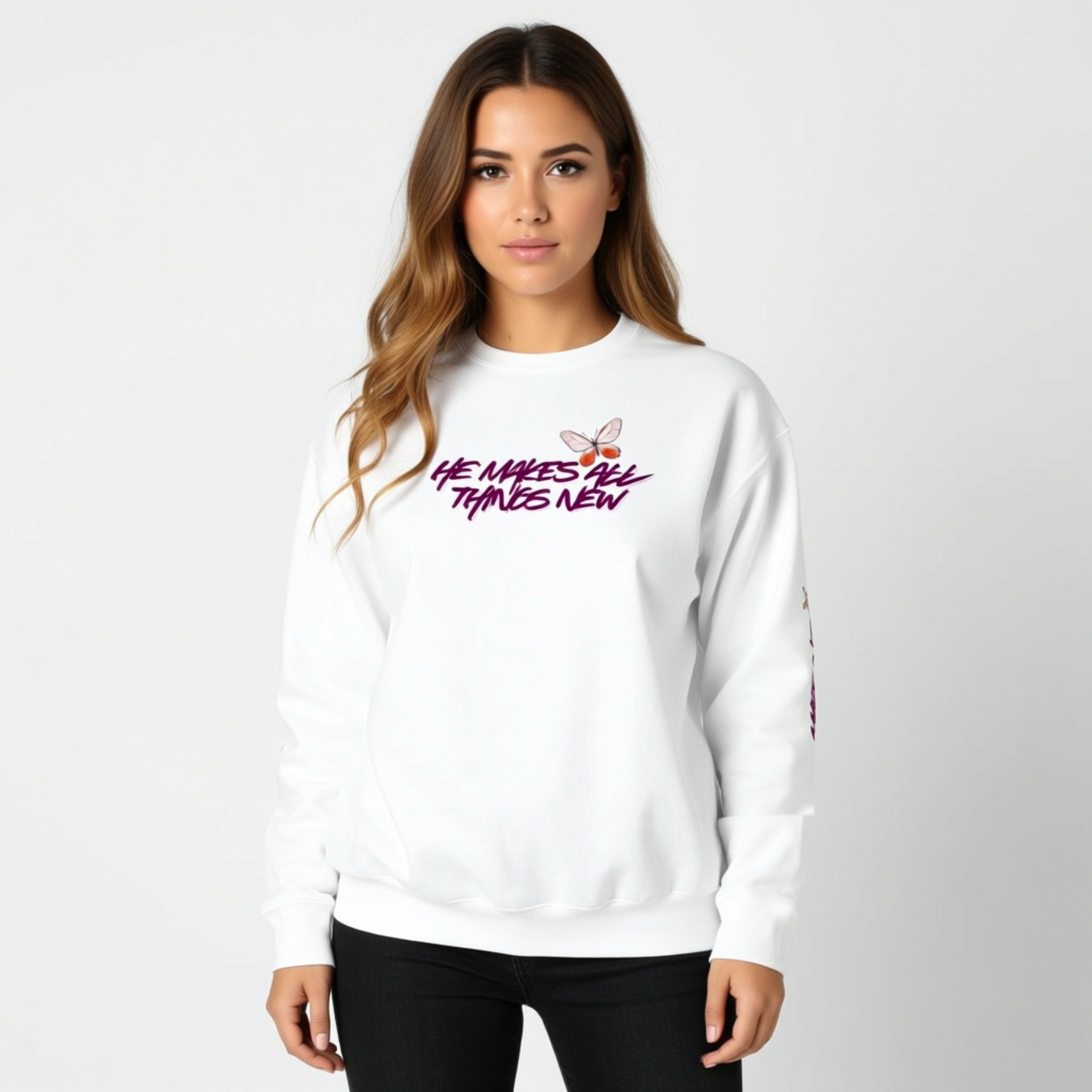 He makes all things new, sweatshirt, white