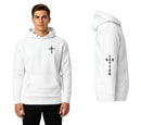 red letter hoodie, cross, white