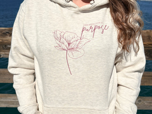 created for a purpose hoodie, heathered cream