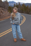 red letter hoodie, cross, gray