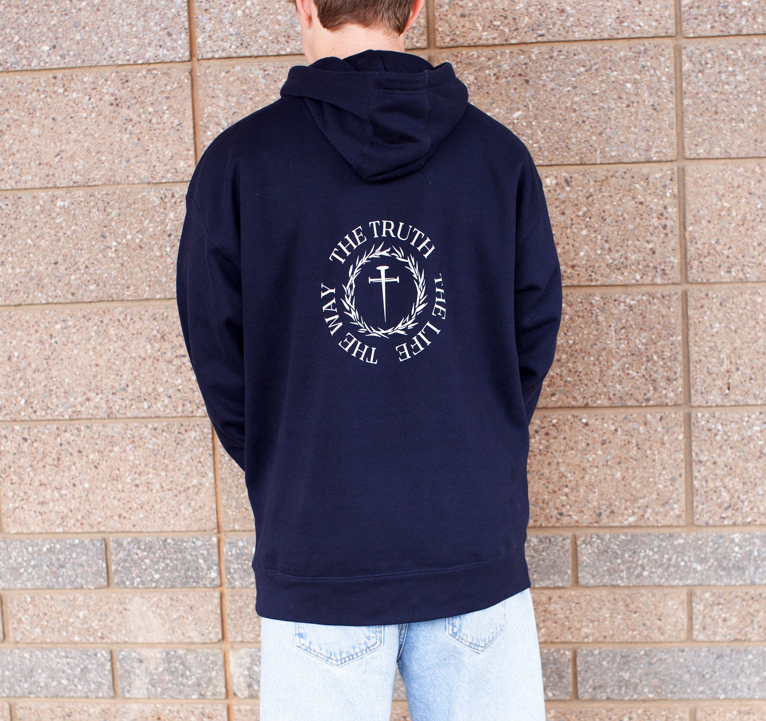 the way the truth the life, cross, hoodie, navy