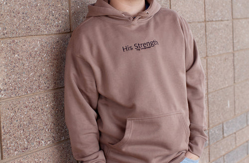 his strength over my weakness, hoodie, brown