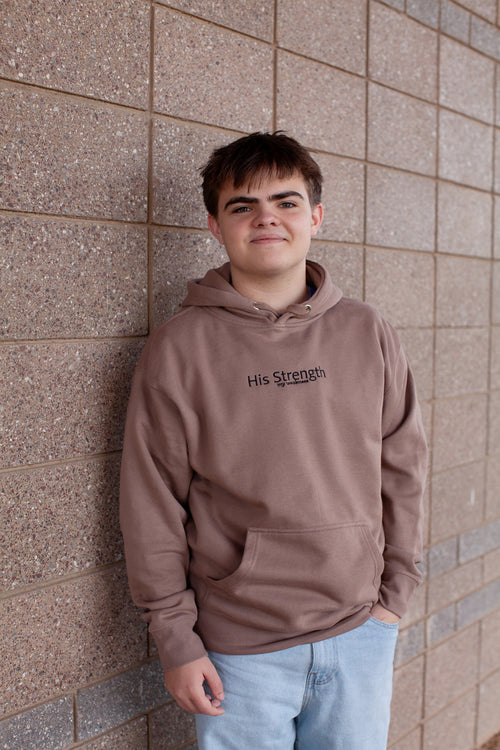 his strength over my weakness, hoodie, brown