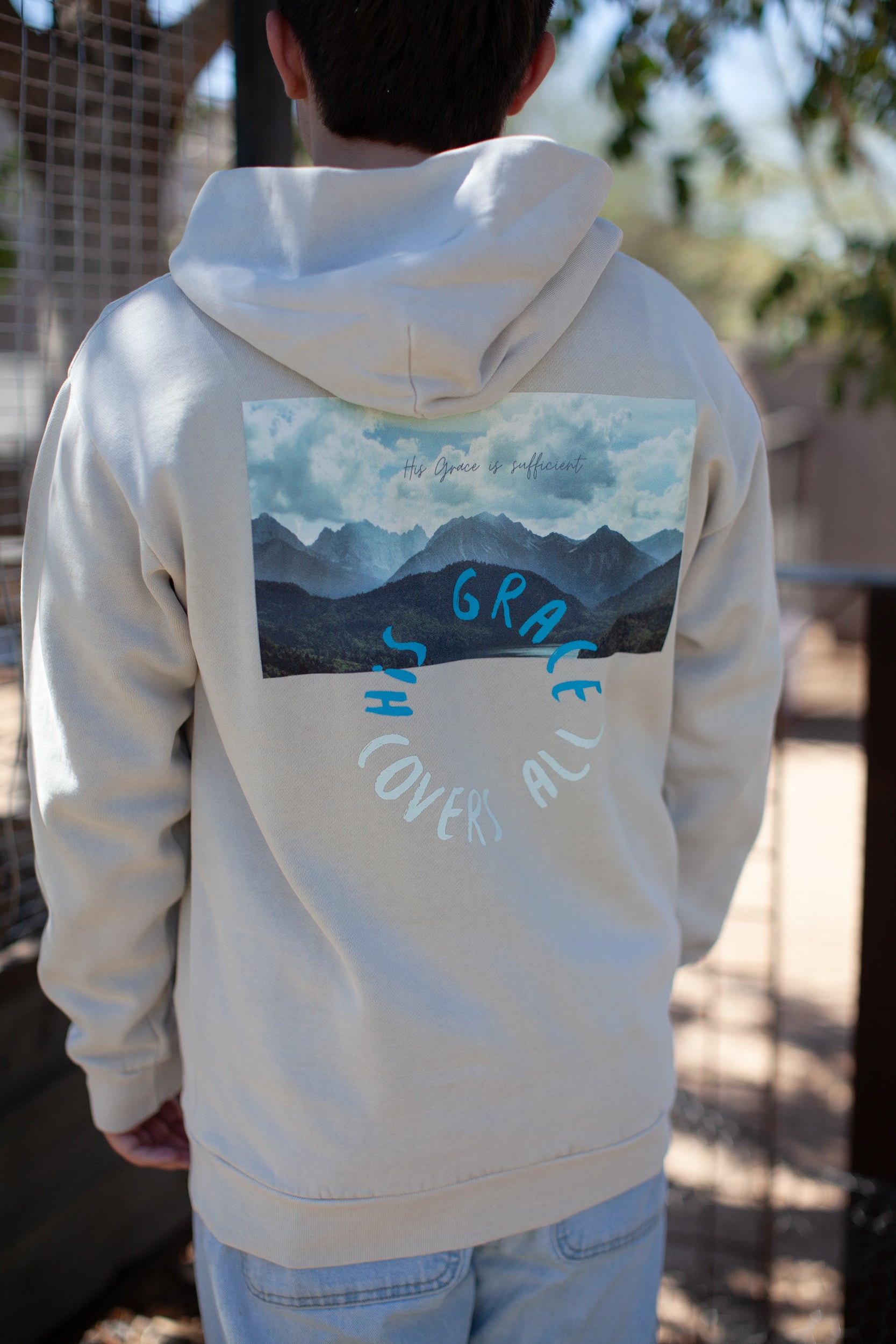 his grace covers all hoodie, cream