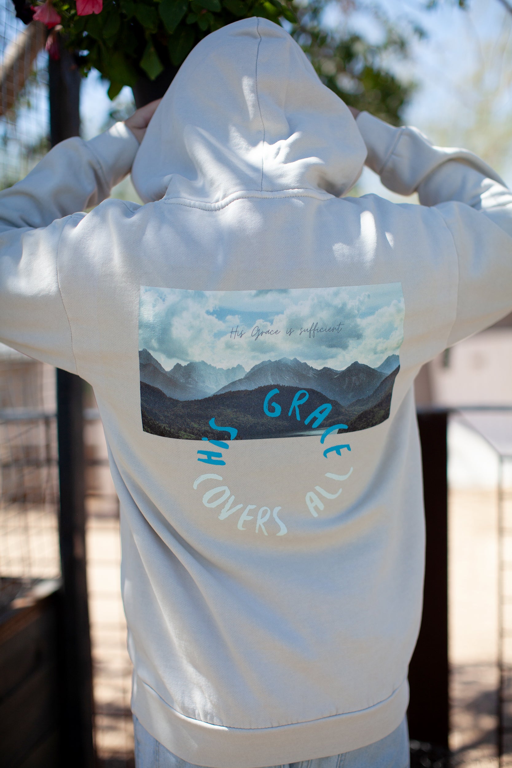his grace covers all hoodie, cream