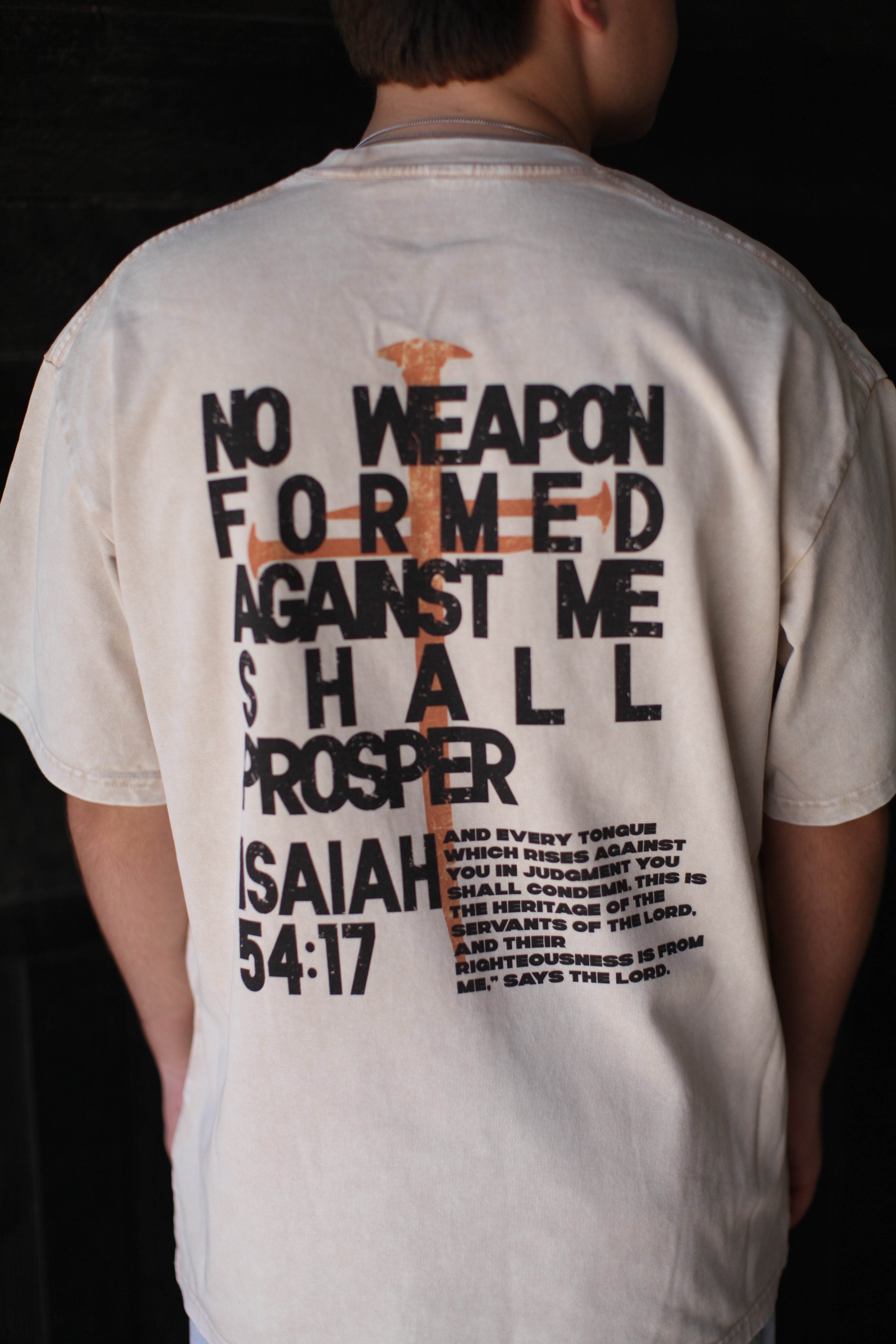 Isaiah 54:17, No weapon formed against me shall prosper shirt, apricot shirt
