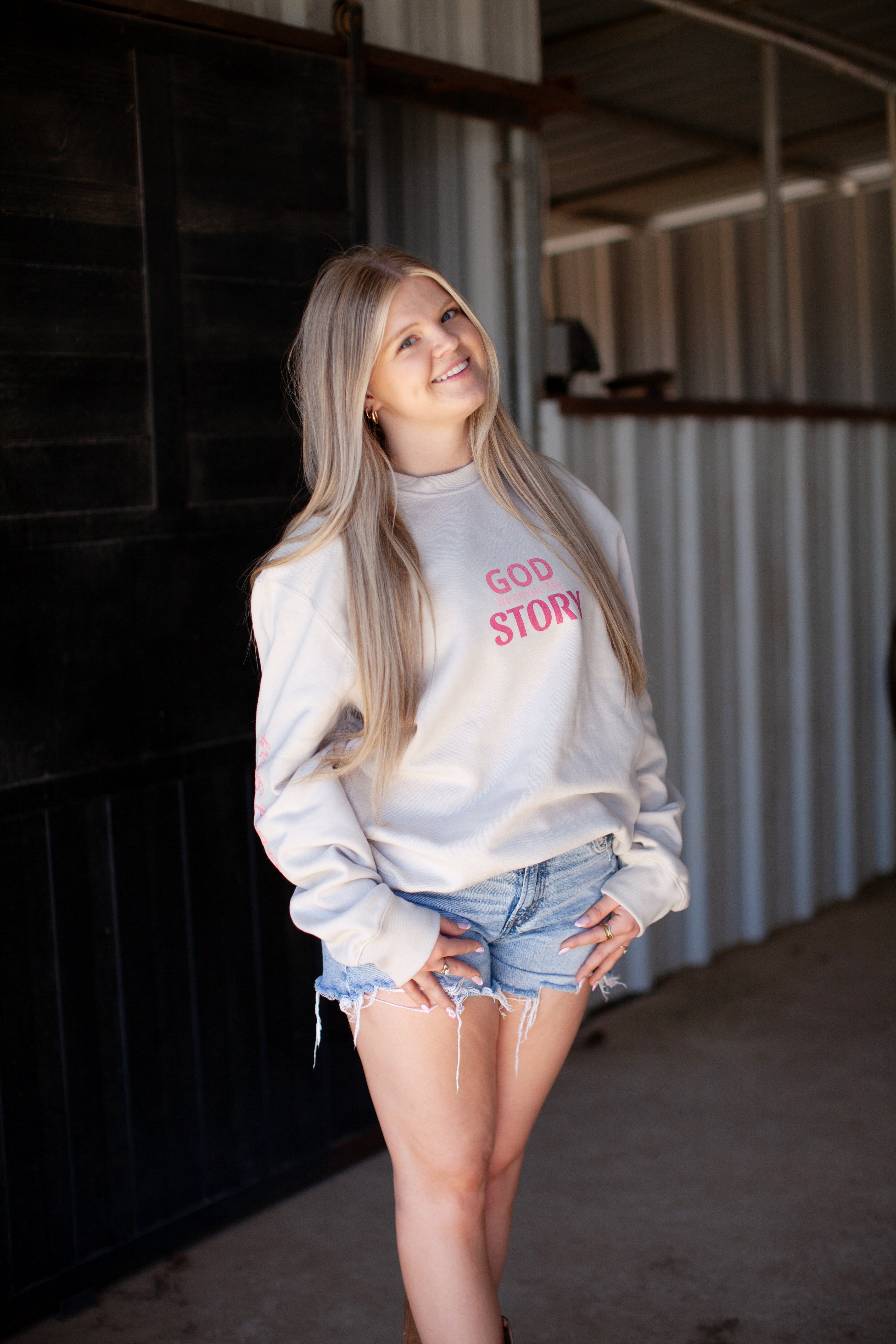 God rewrote my story sweatshirt, white