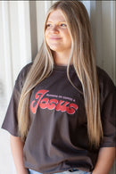 running on coffee and Jesus, t-shirt, brown