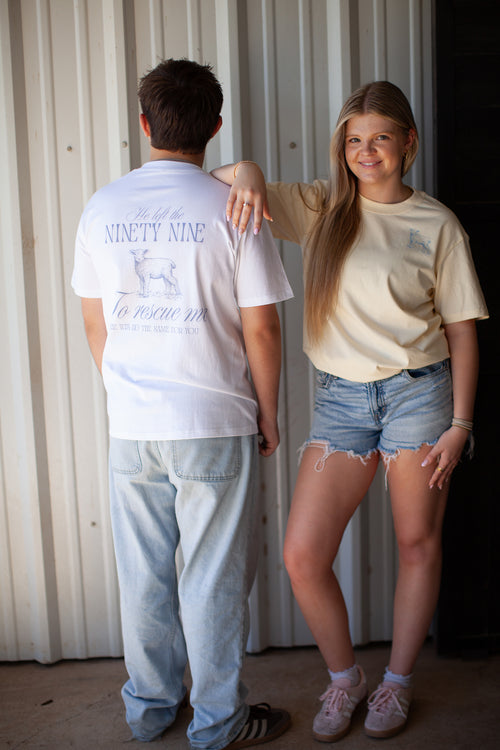 he left the 99, white t-shirt