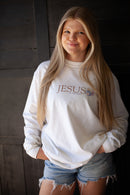 Jesus is the light, white floral sweatshirt