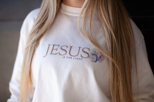 Jesus is the light, white floral sweatshirt