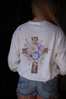 Jesus is the light, white floral sweatshirt