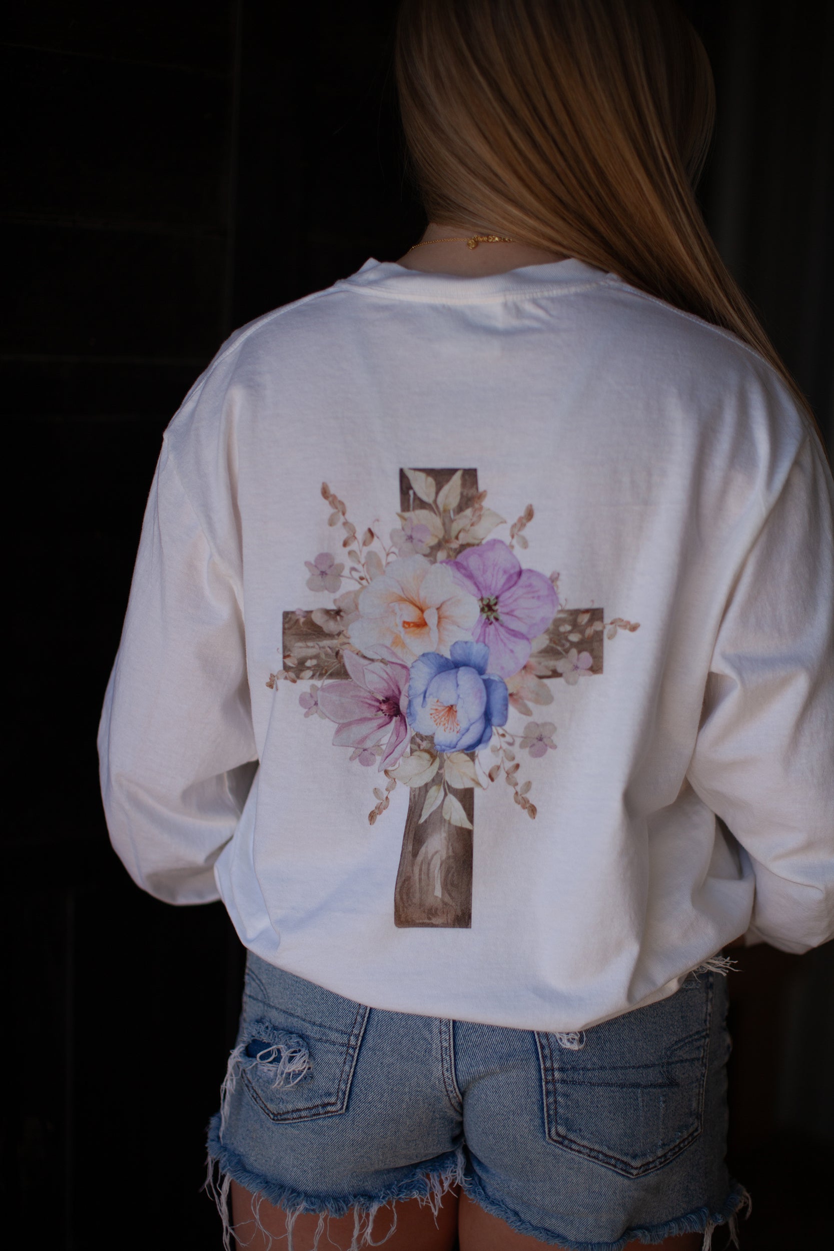 Jesus is the light, white floral sweatshirt
