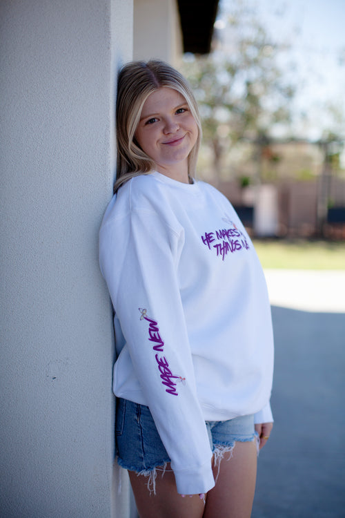 He makes all things new, sweatshirt, white