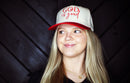 red and white God is good hat, cap