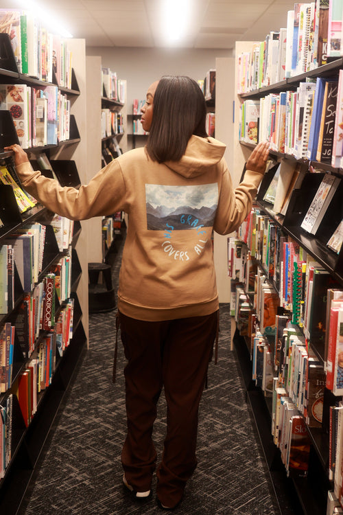 his grace covers all hoodie, brown