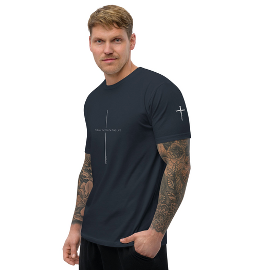 The way the truth the life, cross, t-shirt, navy