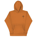 red letter hoodie, nail cross, brown