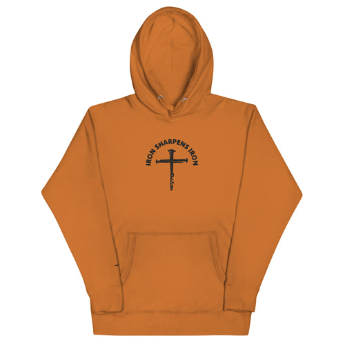 iron sharpens iron, red letter, cross, hoodie, orange