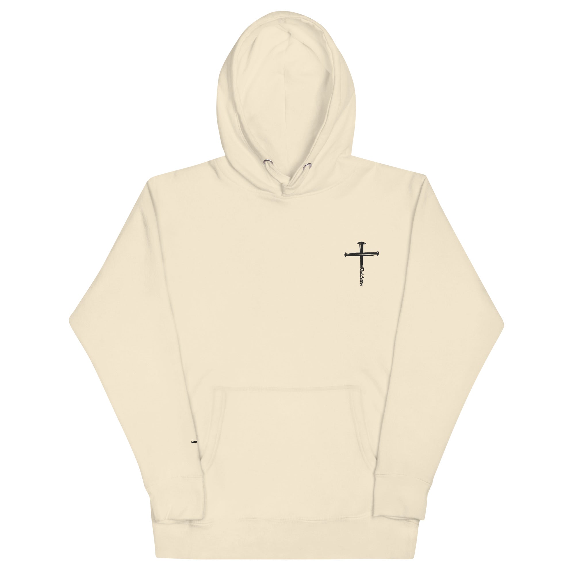 red letter hoodie, nail cross, cream