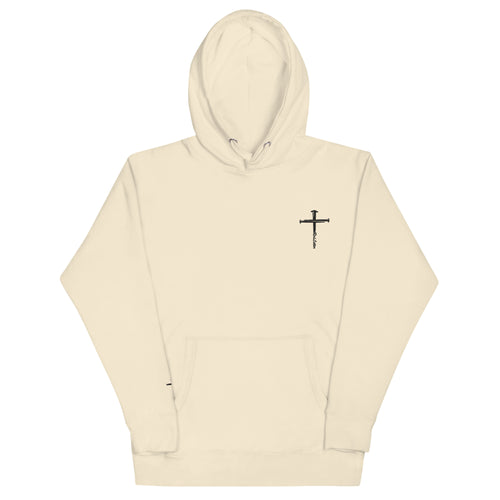red letter hoodie, nail cross, cream