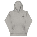 red letter hoodie, nail cross, heathered gray
