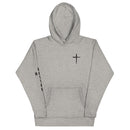 red letter hoodie, cross, heathered gray