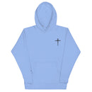 red letter hoodie, nail cross, light blue