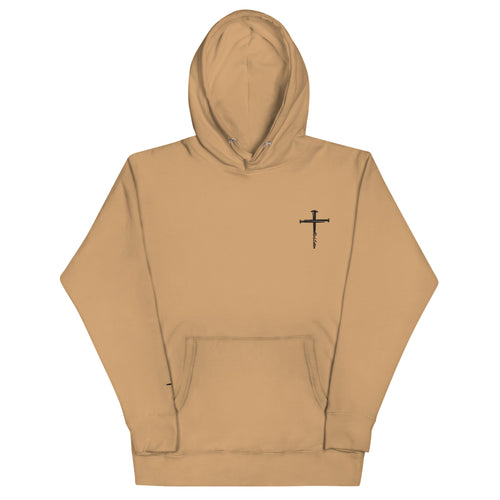 red letter hoodie, nail cross, khaki