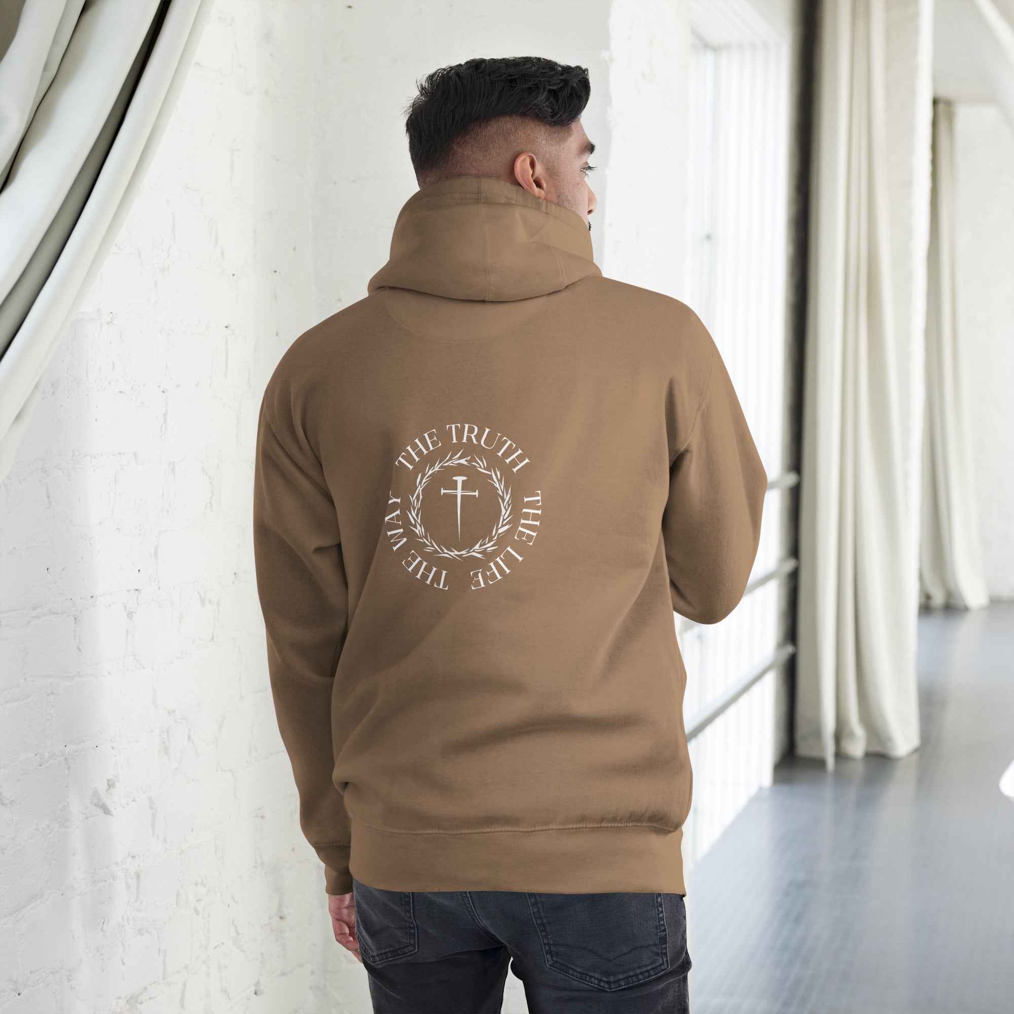 the way the truth the life, cross, hoodie, brown