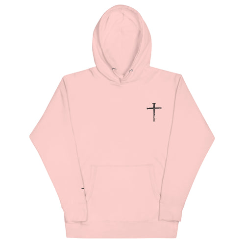 red letter hoodie, nail cross, light pink