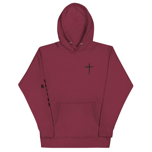 red letter hoodie, cross, maroon