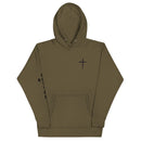 red letter hoodie, cross, green