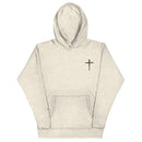 red letter hoodie, nail cross, heathered cream