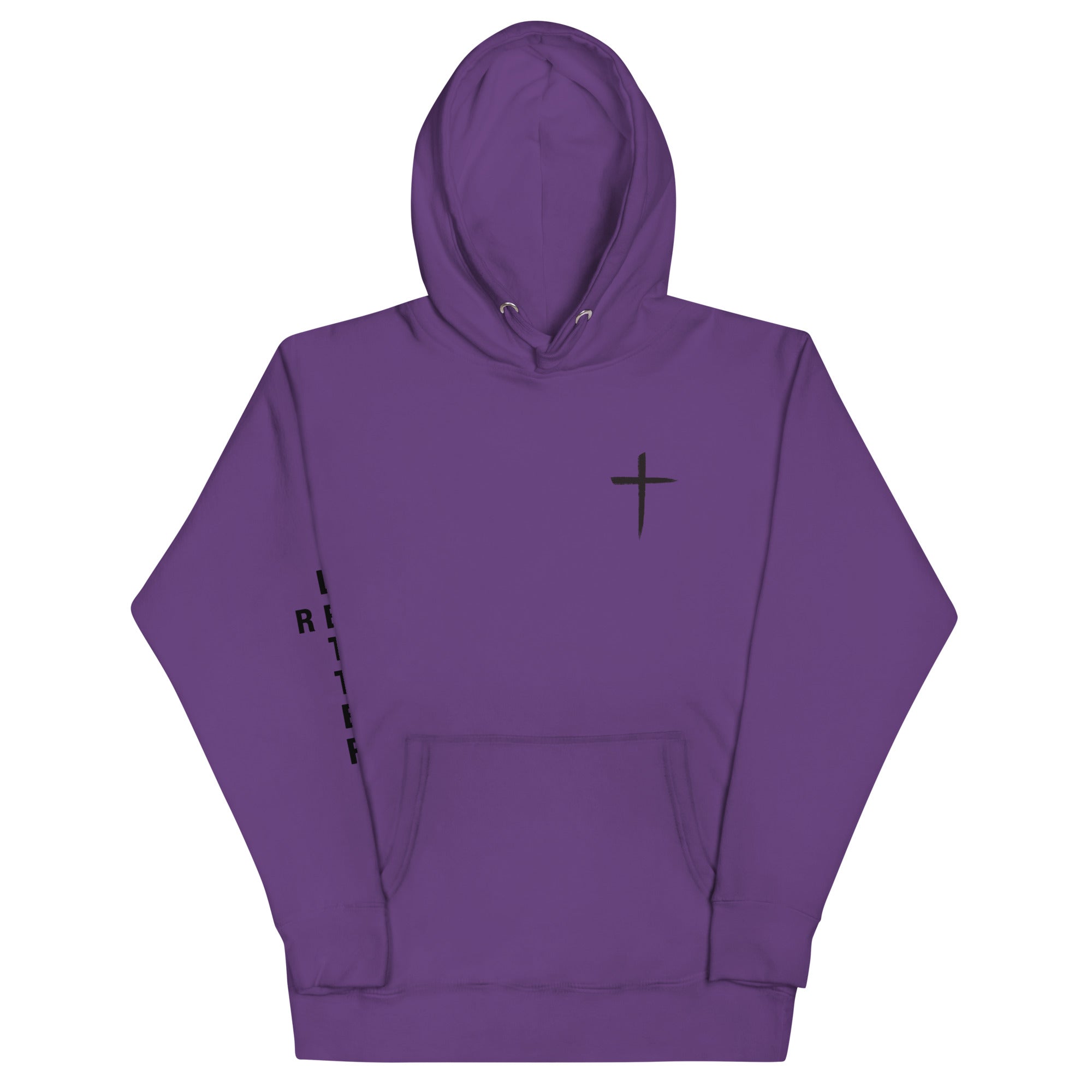 red letter hoodie, cross, purple