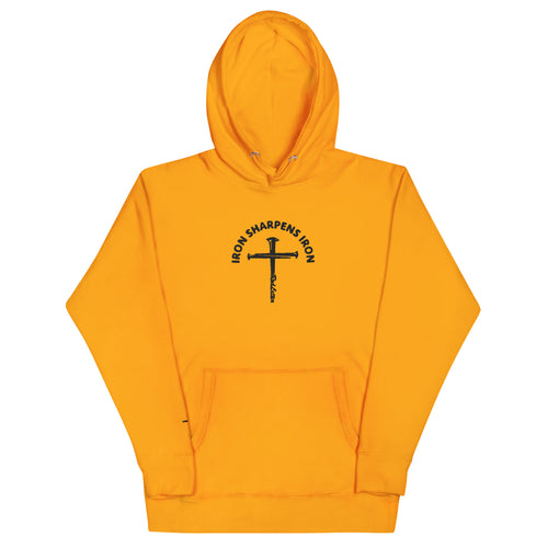 iron sharpens iron, red letter, cross, hoodie, orange