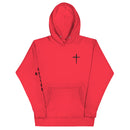 red letter hoodie, cross, bright pink
