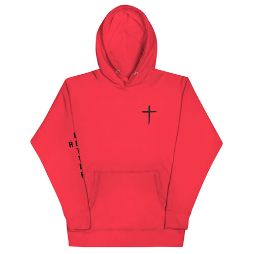 red letter hoodie, cross, bright pink