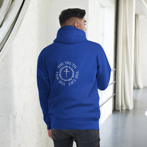 the way the truth the life, cross, hoodie, blue