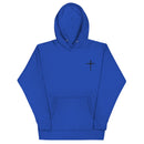 red letter hoodie, nail cross, blue
